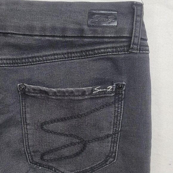 Seven7 Size 10 Black distressed denim Capri skinny jeans with ripped knees - Picture 5 of 7